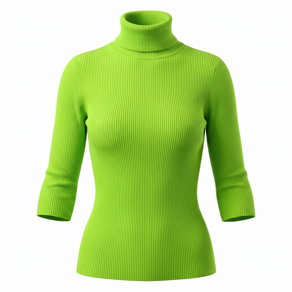 Zara Sweater Womens Small Neon Green NWT Ribbed Turtleneck 3/4 Sleeve Knit